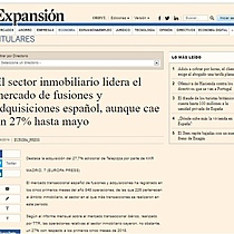 El sector inmobiliario lidera el mercado de fusiones y adquisiciones espaol, aunque cae un 27% hasta mayo